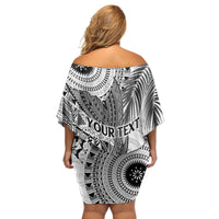 Fiji Rugby Personalised Bula Masi Family Matching Off Shoulder Short Dress and Hawaiian Shirt Fish Tail Kaivity Cibi - White