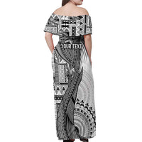 Fiji Rugby Personalised Bula Masi Off Shoulder Maxi Dress Fish Tail Kaivity Cibi - White