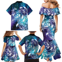 Aloha Hawaii Turtle Family Matching Mermaid Dress and Hawaiian Shirt Teal Purple Ribbon - Polynesian Pride
