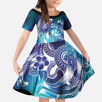 Aloha Hawaii Turtle Kid Short Sleeve Dress Teal Purple Ribbon LT7 KID Purple Teal - Polynesian Pride
