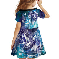 Aloha Hawaii Turtle Kid Short Sleeve Dress Teal Purple Ribbon LT7 - Polynesian Pride