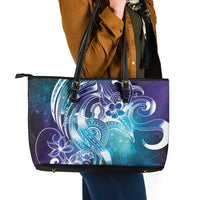 Aloha Hawaii Turtle Leather Tote Bag Teal Purple Ribbon - Polynesian Pride