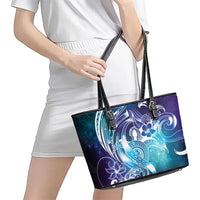Aloha Hawaii Turtle Leather Tote Bag Teal Purple Ribbon - Polynesian Pride