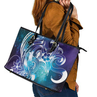 Aloha Hawaii Turtle Leather Tote Bag Teal Purple Ribbon - Polynesian Pride