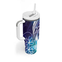 Aloha Hawaii Turtle Tumbler With Handle Teal Purple Ribbon - Polynesian Pride