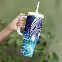 Aloha Hawaii Turtle Tumbler With Handle Teal Purple Ribbon - Polynesian Pride