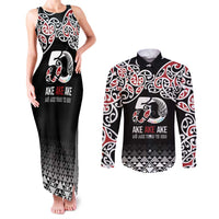 Kia Kaha Te Reo Maori Couples Matching Tank Maxi Dress and Long Sleeve Button Shirt 50 Years Mo Ake Tonu Te Reo - Polynesian Pride