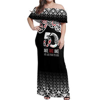 Kia Kaha Te Reo Maori Off Shoulder Maxi Dress 50 Years Mo Ake Tonu Te Reo LT7 Women Black - Polynesian Pride
