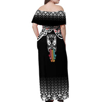Kia Kaha Te Reo Maori Off Shoulder Maxi Dress 50 Years Mo Ake Tonu Te Reo LT7 - Polynesian Pride