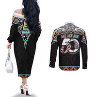 50 Years Kia Kaha Te Reo Maori Couples Matching Off The Shoulder Long Sleeve Dress and Long Sleeve Button Shirt Ake Ake Ake! - Polynesian Pride