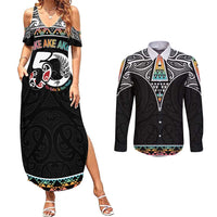 50 Years Kia Kaha Te Reo Maori Couples Matching Summer Maxi Dress and Long Sleeve Button Shirt Ake Ake Ake! - Polynesian Pride