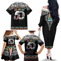50 Years Kia Kaha Te Reo Maori Family Matching Off The Shoulder Long Sleeve Dress and Hawaiian Shirt Ake Ake Ake! - Polynesian Pride