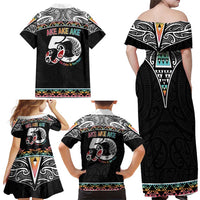 50 Years Kia Kaha Te Reo Maori Family Matching Off Shoulder Maxi Dress and Hawaiian Shirt Ake Ake Ake! - Polynesian Pride