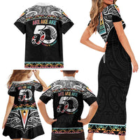 50 Years Kia Kaha Te Reo Maori Family Matching Short Sleeve Bodycon Dress and Hawaiian Shirt Ake Ake Ake! - Polynesian Pride