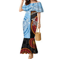 Personalised Fiji and Australia Mermaid Dress Masi Patterns Mix Aboriginal Art LT7 Women Colorful - Polynesian Pride