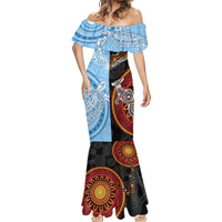 Personalised Fiji and Australia Mermaid Dress Masi Patterns Mix Aboriginal Art LT7 - Polynesian Pride