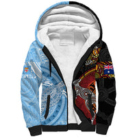 Personalised Fiji and Australia Sherpa Hoodie Masi Patterns Mix Aboriginal Art LT7 Unisex Colorful - Polynesian Pride