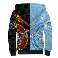 Personalised Fiji and Australia Sherpa Hoodie Masi Patterns Mix Aboriginal Art LT7 - Polynesian Pride