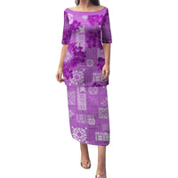 Hawaii Tapa Puletasi Hibiscus Mix Hawaiian Quilt Patches - Violet LT7 Long Dress Violet - Polynesian Pride