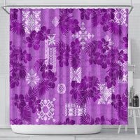 Hawaii Tapa Shower Curtain Hibiscus Mix Hawaiian Quilt Patches - Violet LT7 - Polynesian Pride