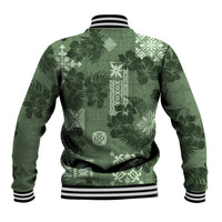 Hawaii Tapa Baseball Jacket Hibiscus Mix Hawaiian Quilt Patches - Sage Green LT7 - Polynesian Pride