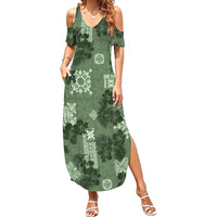 Hawaii Tapa Summer Maxi Dress Hibiscus Mix Hawaiian Quilt Patches - Sage Green LT7 Women Sage Green - Polynesian Pride