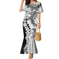 Polynesian Plumeria Lei Family Matching Mermaid Dress and Hawaiian Shirt with Hammerhead Shark