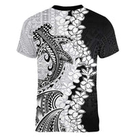 Polynesian Plumeria Lei Women V-Neck T-Shirt with Hammerhead Shark LT7 - Polynesian Pride