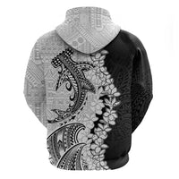 Polynesian Plumeria Lei Zip Hoodie with Hammerhead Shark