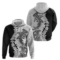 Polynesian Plumeria Lei Zip Hoodie with Hammerhead Shark