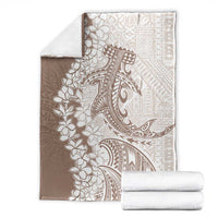 Polynesian Beige Plumeria Lei Blanket with Hammerhead Shark