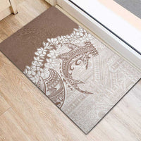 Polynesian Beige Plumeria Lei Rubber Doormat with Hammerhead Shark