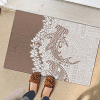 Polynesian Beige Plumeria Lei Rubber Doormat with Hammerhead Shark