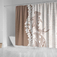 Polynesian Beige Plumeria Lei Shower Curtain with Hammerhead Shark