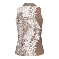 Polynesian Beige Plumeria Lei Women Sleeveless Polo Shirt with Hammerhead Shark LT7 - Polynesian Pride