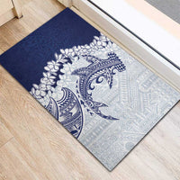 Polynesian Navy Blue Plumeria Lei Rubber Doormat with Hammerhead Shark
