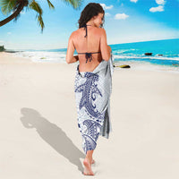Polynesian Navy Blue Plumeria Lei Sarong with Hammerhead Shark
