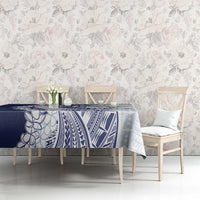 Polynesian Navy Blue Plumeria Lei Tablecloth with Hammerhead Shark