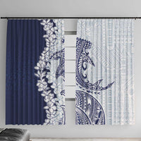 Polynesian Navy Blue Plumeria Lei Window Curtain with Hammerhead Shark