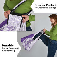 Polynesian Purple Plumeria Lei Grocery Bag with Hammerhead Shark