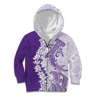 Polynesian Purple Plumeria Lei Kid Hoodie with Hammerhead Shark LT7 Zip Hoodie Purple - Polynesian Pride