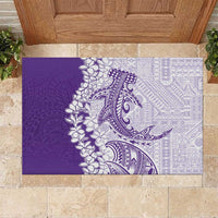 Polynesian Purple Plumeria Lei Rubber Doormat with Hammerhead Shark