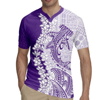 Polynesian Purple Plumeria Lei Rugby Jersey with Hammerhead Shark