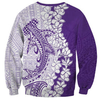 Polynesian Purple Plumeria Lei Sweatshirt with Hammerhead Shark