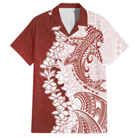 Polynesian Crimson Plumeria Lei Family Matching Tank Maxi Dress and Hawaiian Shirt with Hammerhead Shark