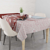 Polynesian Crimson Plumeria Lei Tablecloth with Hammerhead Shark