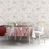 Polynesian Crimson Plumeria Lei Tablecloth with Hammerhead Shark