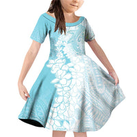 Polynesian Turquoise Plumeria Lei Family Matching Off Shoulder Short Dress and Hawaiian Shirt with Hammerhead Shark