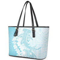 Polynesian Turquoise Plumeria Lei Leather Tote Bag with Hammerhead Shark