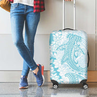 Polynesian Turquoise Plumeria Lei Luggage Cover with Hammerhead Shark